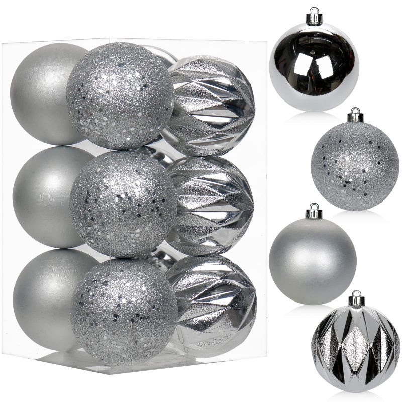 Briful 12PCS 3.15"" Christmas Ball Ornaments Shatterproof Silver Christmas Tree Decorations Xmas Tree Balls Halloween Ornaments D?cor - Image 1