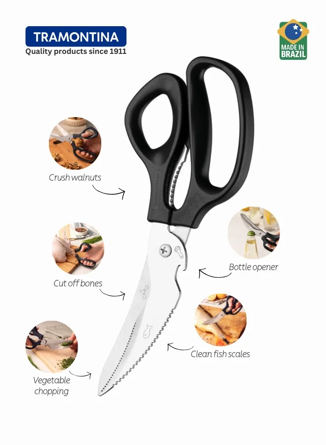 ترامونتينا Tramontina Supercort 8 Inches Kitchen Scissors with Stainless Steel Blades and Black Polypropylene Handle