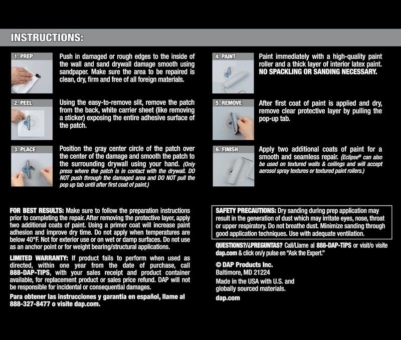 DAP 7079809163 Repair Eclipse Wall Patch 4 Inch ClearWhite - Image 2