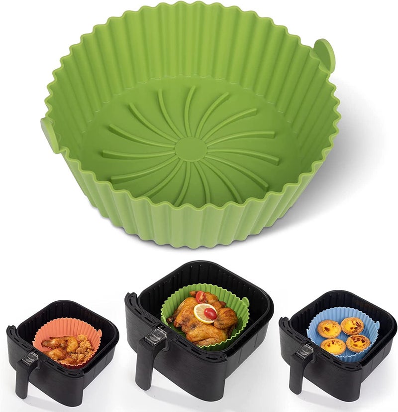 Buransh Air Fryer Reusable NonStick Silicone Oven Pot Tray Basket with Ear Handles Accessories Easy to Clean 65 in Silicone Liner Wave Stripe Texture Even Heat Resistant Compatible Round Multi