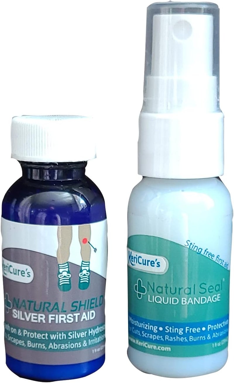 KeriCure Natural Seal Spray on Bandage and Natural Shield Silver Brush on Bandage Combo Protective Silver First Aid Made in USA Woman Owned Small Business - Image 1