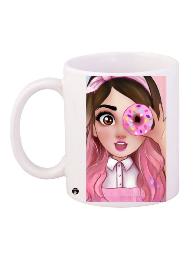 RYN Girl Printed Coffee Mug White/Pink/Brown 11ounce