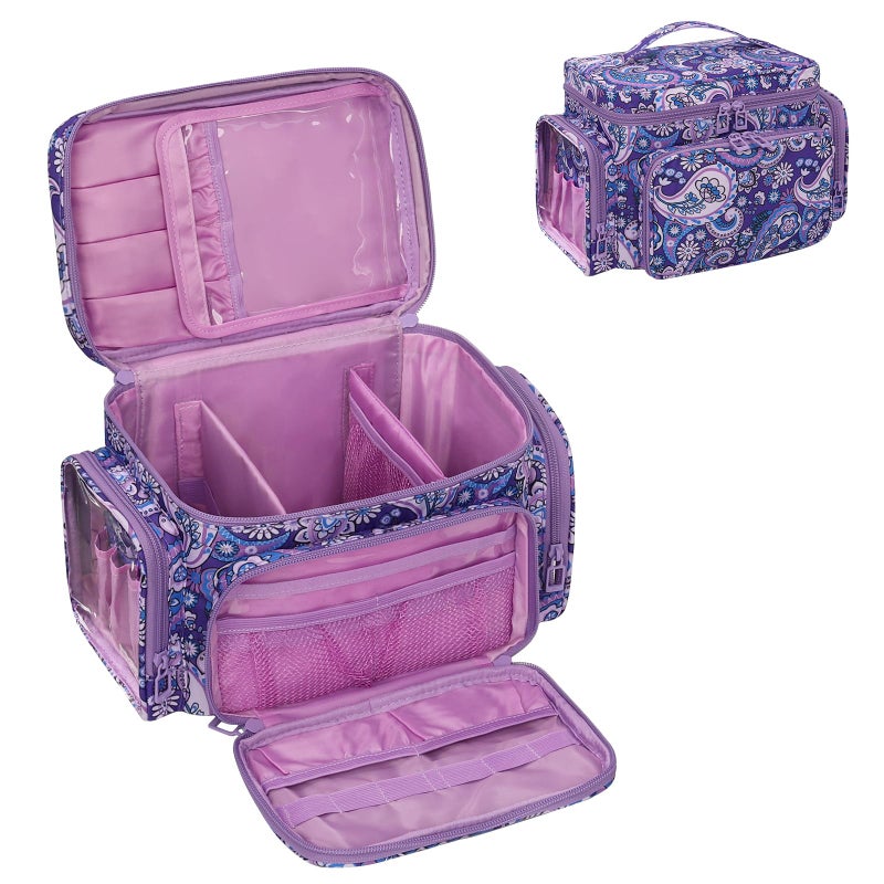 Bagmoly Large Makeup Bag Portable Travel Makeup Bag Organizer for Women Girls with Makeup Brush Compartment Two Side Pockets Cosmetic Travel Bag Vertical Storage Toiletry Purple - Image 2