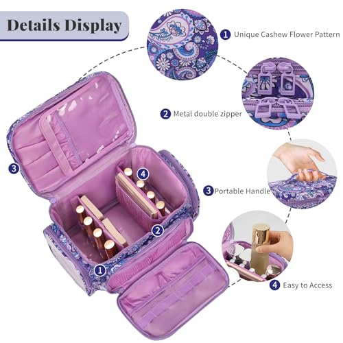Bagmoly Large Makeup Bag Portable Travel Makeup Bag Organizer for Women Girls with Makeup Brush Compartment Two Side Pockets Cosmetic Travel Bag Vertical Storage Toiletry Purple - Image 3