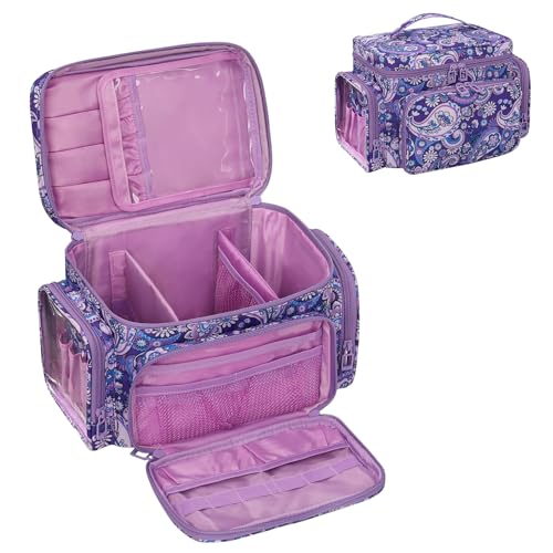 Bagmoly Large Makeup Bag Portable Travel Makeup Bag Organizer for Women Girls with Makeup Brush Compartment Two Side Pockets Cosmetic Travel Bag Vertical Storage Toiletry Purple - Image 1