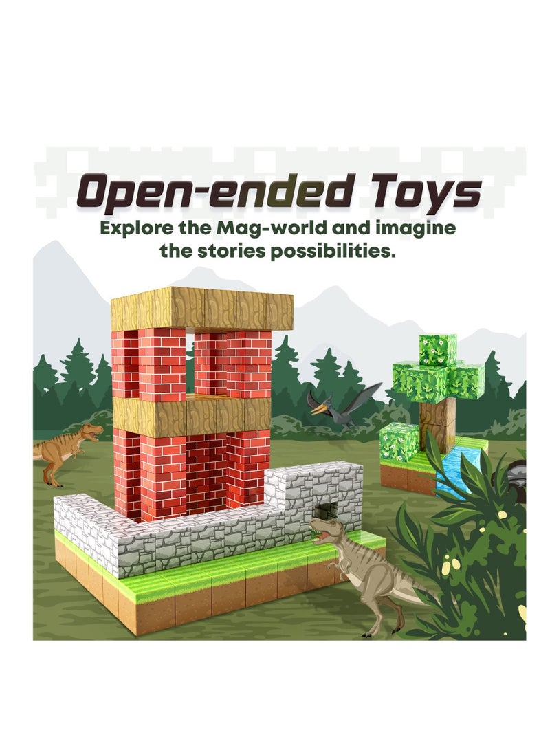 128pcs jungle building square building block set children’s puzzle doll assembled game peripheral mini toys minecrafts magnetic cube intelligent magnetic building block set build a 3D mag-world  - Image 2