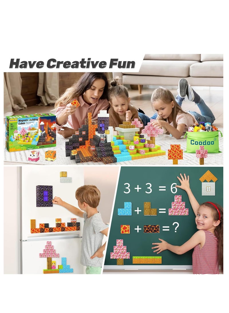 128pcs jungle building square building block set children’s puzzle doll assembled game peripheral mini toys minecrafts magnetic cube intelligent magnetic building block set build a 3D mag-world  - Image 3