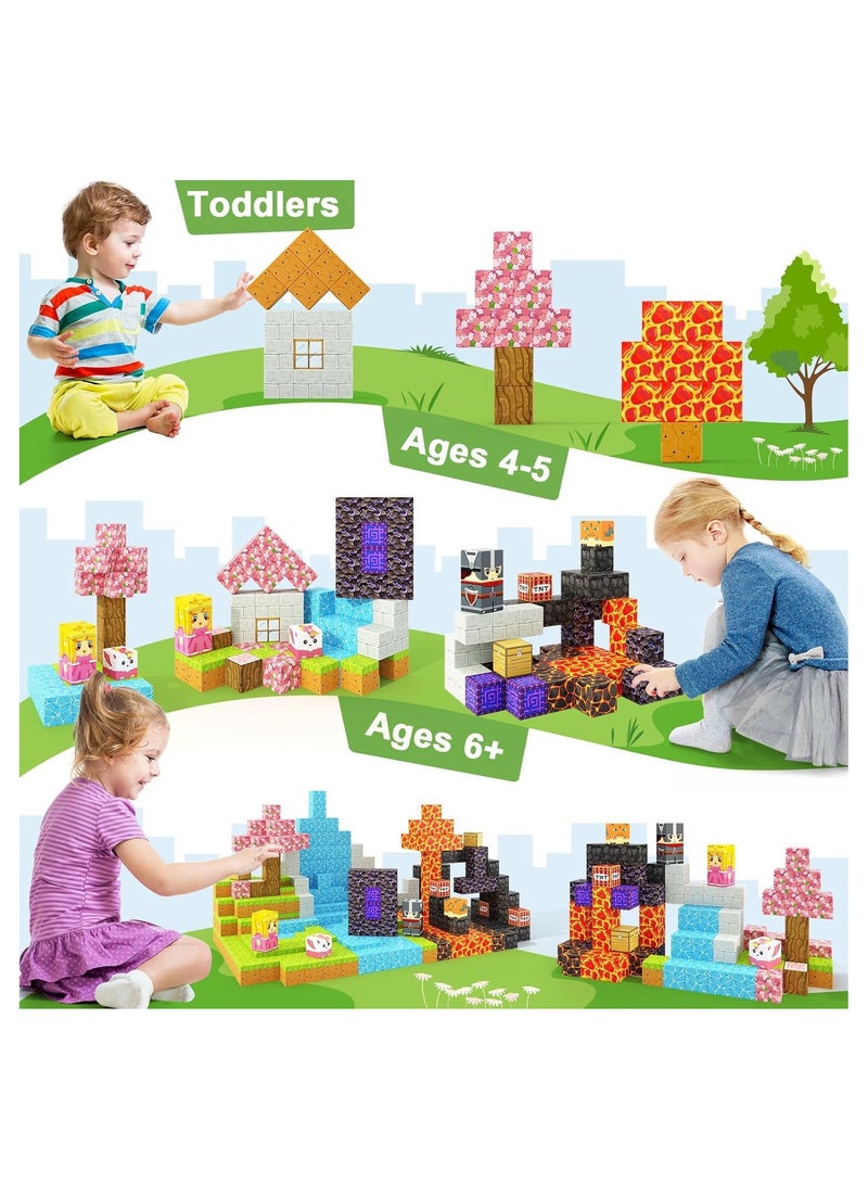 128pcs jungle building square building block set children’s puzzle doll assembled game peripheral mini toys minecrafts magnetic cube intelligent magnetic building block set build a 3D mag-world  - Image 4