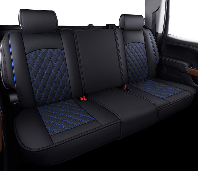 Aierxuan Back Seat Covers Compatible with Chevy Silverado GMC Sierra Pickup Custom Fit 2007-2026 1500 2500HD 3500HD Crew Double Extended Cab Waterproof Leather Split Bench (Rear Seat/Blue) - Image 1