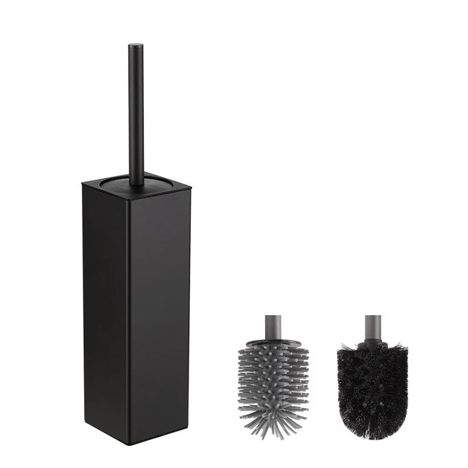 BLACK TOILET BRUSH SQUARE SILICON TOILET BRUSH AND HOLDER FREE STANDING TOILET BRUSH INCLUDING 2 QUICK DRYING BRUSH HEADS
