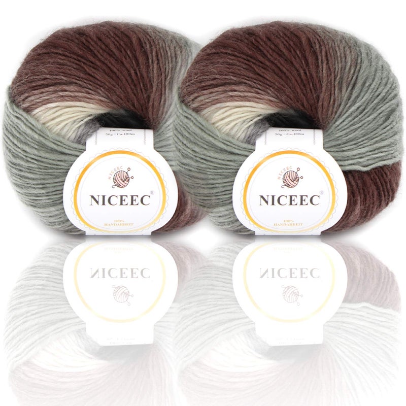 NICEEC 2 Skeins Rainbow Soft Yarn 100 Wool Gradient Multi Color Yarn for Crocheting Knit Total Length 180m2196yds250g225