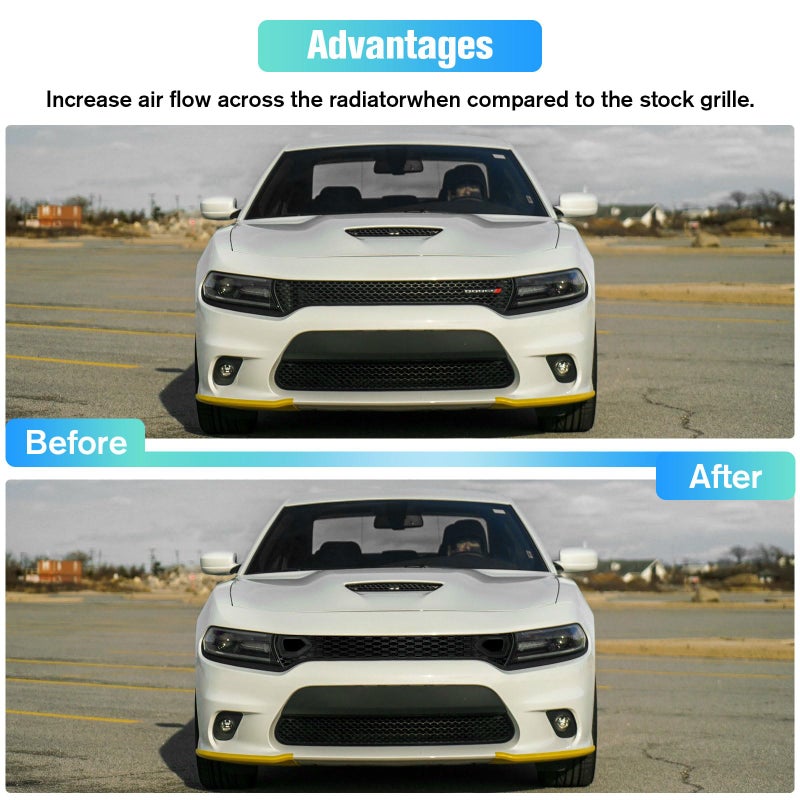 LitMiRaCle Front Upper Grille Assembly Compatible With 2015-2023 Dodge Charger SRT Pursuit R/T SE GT Scat Pack Daytona Replacement for 68417502AA Mesh Grill W/ 2 Side Bezels - Image 2