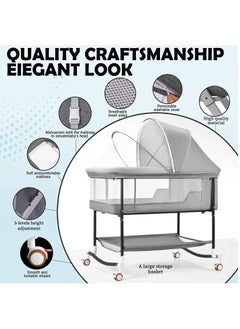 Arabest Baby Bassinets Bedside Moveable Baby Crib Portable Bassinets for Safe Co-Sleeping Adjustable Baby Bed Grey  - Image 3