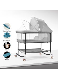 Arabest Baby Bassinets Bedside Moveable Baby Crib Portable Bassinets for Safe Co-Sleeping Adjustable Baby Bed Grey  - Image 1