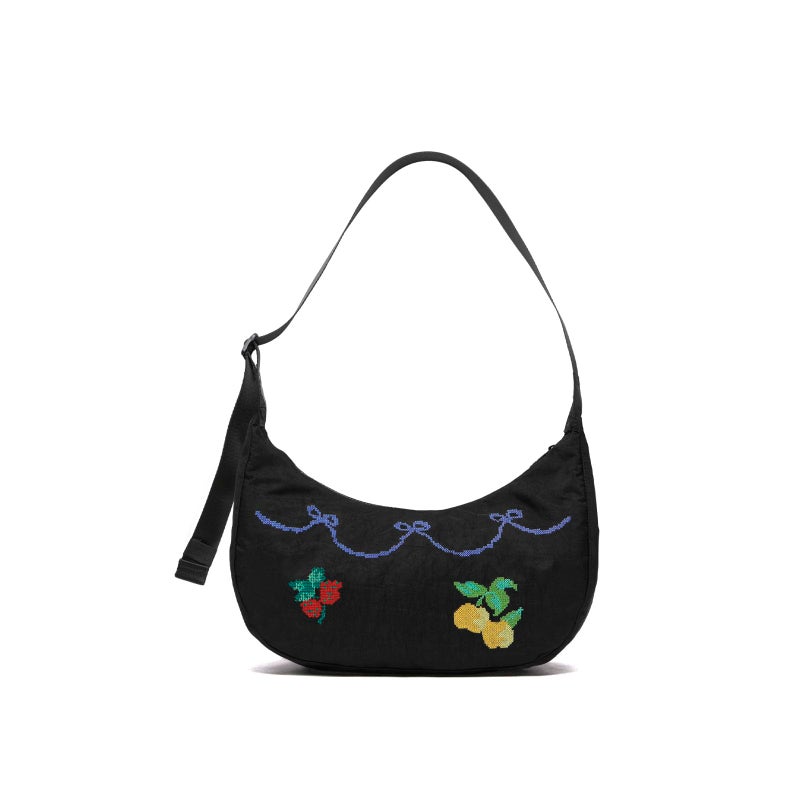 FASTFAIRY Embroidered Medium Nylon Crescent Bag - Casual Shoulder Crossbody with Adjustable Strap & Dual Interior Pockets - Image 1