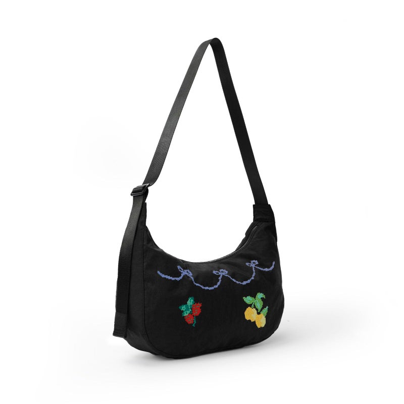 FASTFAIRY Embroidered Medium Nylon Crescent Bag - Casual Shoulder Crossbody with Adjustable Strap & Dual Interior Pockets - Image 3