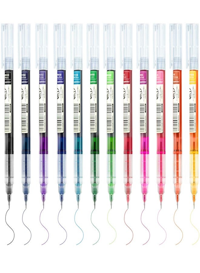 EZWORK Rolling Ball Pens, Quick Dry Ink Rollerball Pen, 0.5 mm Extra Fine Point Liquid Ink Pen, Pack of 12, Multicolor - Image 1