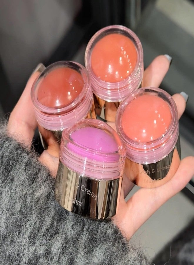 Domality 4 Colors Purple Baby Pink Orange Brown Cream Blush Stick Set, Highly Pigmented Cream, Buildable & Light Weight Smooth, Shape & Highlight Face