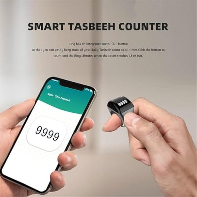 أنكوفو فاونو عداد صلاة ذكي، خاتم ذكي مقاوم للماء IP7، 5 تذكيرات وقت الصلاة، شاشة OLED، إعداد عد مخصص، عداد، لجميع الاعمار 18 20 22 ملم - Image 3