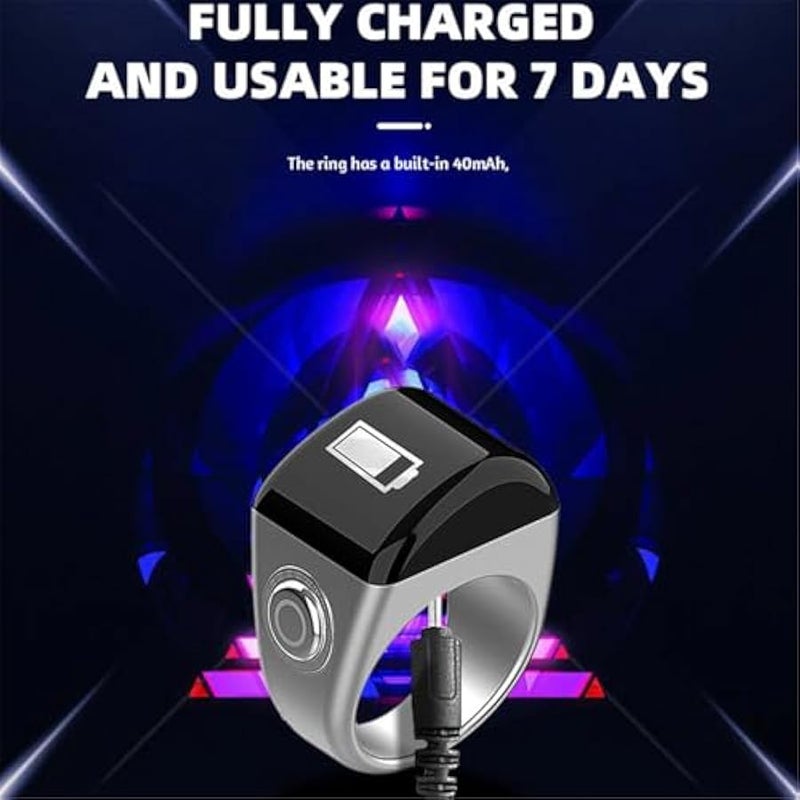 أنكوفو فاونو عداد صلاة ذكي، خاتم ذكي مقاوم للماء IP7، 5 تذكيرات وقت الصلاة، شاشة OLED، إعداد عد مخصص، عداد، لجميع الاعمار 18 20 22 ملم - Image 5