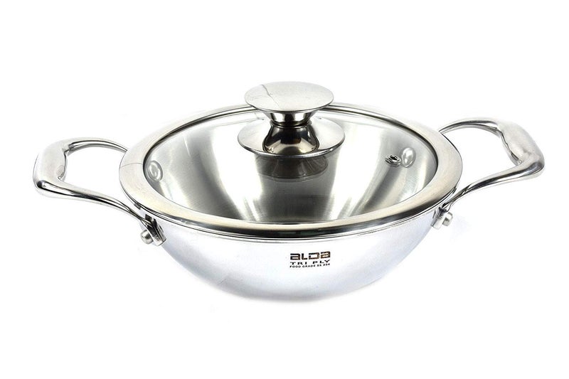 Alda Stainless Steel Wok With Glass Lid- Silver - Image 4