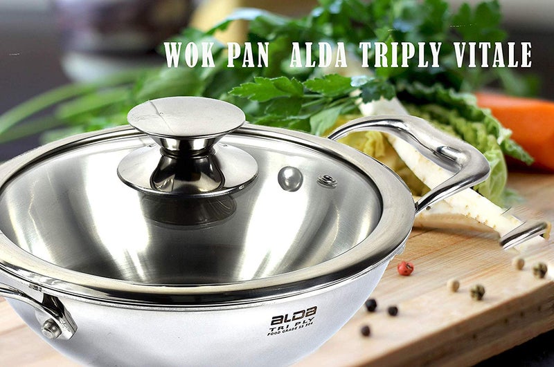Alda Stainless Steel Wok With Glass Lid- Silver - Image 3