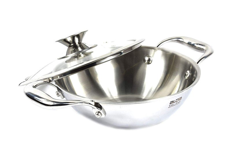 Alda Stainless Steel Wok With Glass Lid- Silver - Image 2