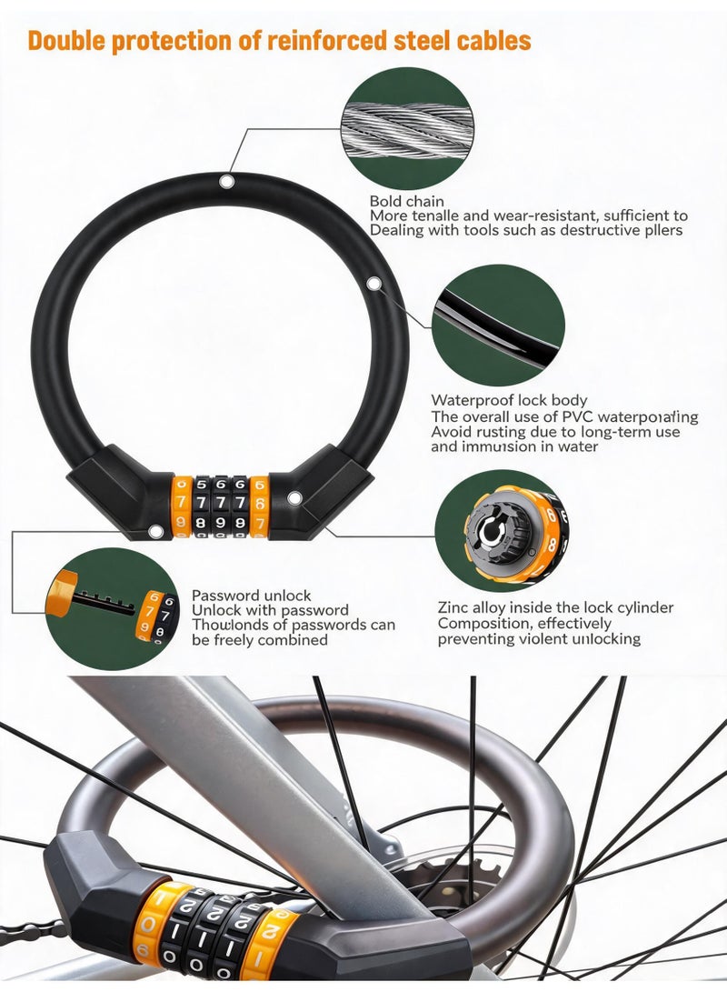 Upgraded 5-digit combination lock with tens of thousands of possible combinations - 0.7-inch Wire diameter, 19.7-inch unfolded length, screw-type safety resettable cable lock, suitable for anti-theft accessories for mountain bikes, road bikes, e-bikes and scooters. - Image 3