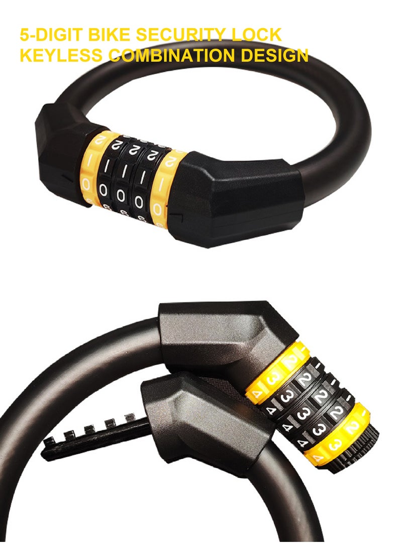 Upgraded 5-digit combination lock with tens of thousands of possible combinations - 0.7-inch Wire diameter, 19.7-inch unfolded length, screw-type safety resettable cable lock, suitable for anti-theft accessories for mountain bikes, road bikes, e-bikes and scooters. - Image 1