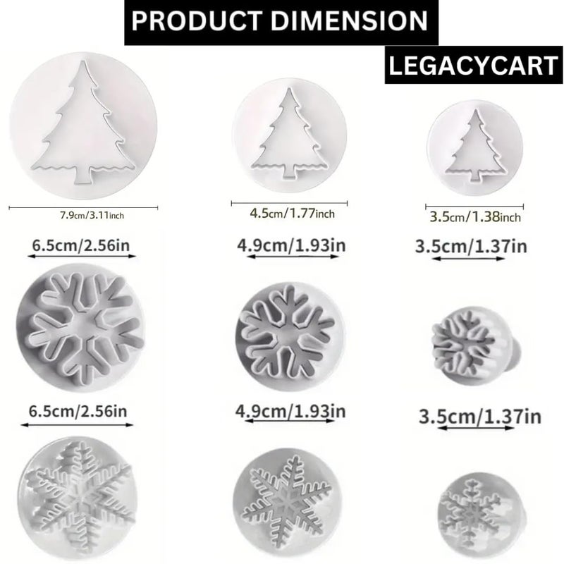 LEGACYCART 9pc 3D Christmas Snowflake and Tree Cookie Cutter Set Fondant Dough and Cookie Stamps for Baking Biscuits Cake Decorations Cupcake Toppers Party Snacks Pack of 3 - Image 2