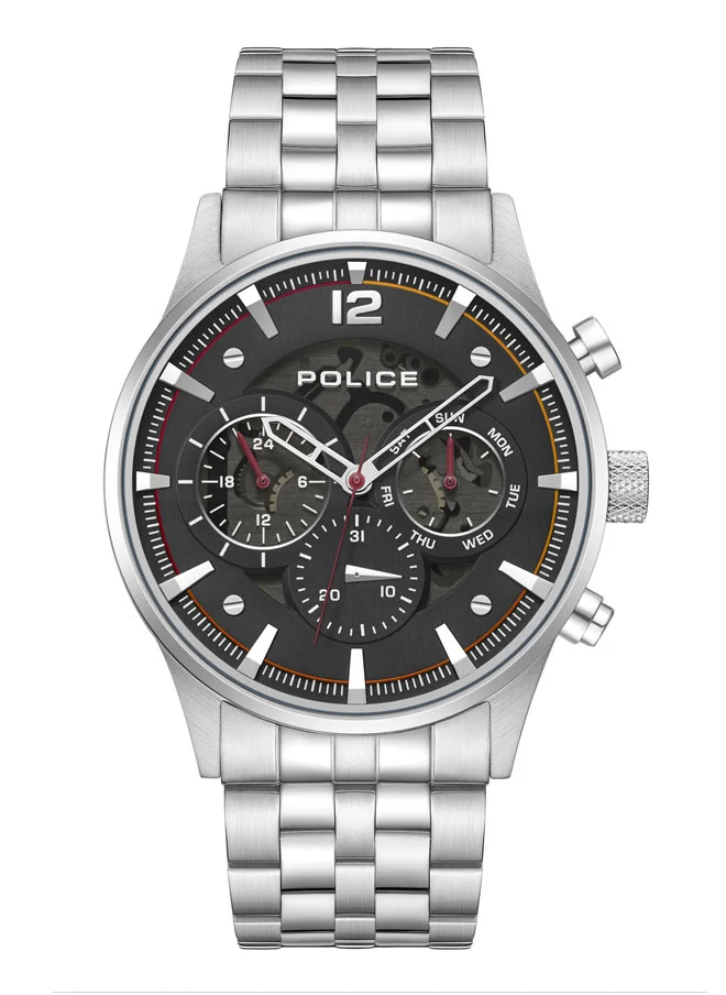 POLICE Driver II Men's 45mm Multifunction Watch with Semi-Transparent Black Dial & 316L Stainless Steel Bracelet