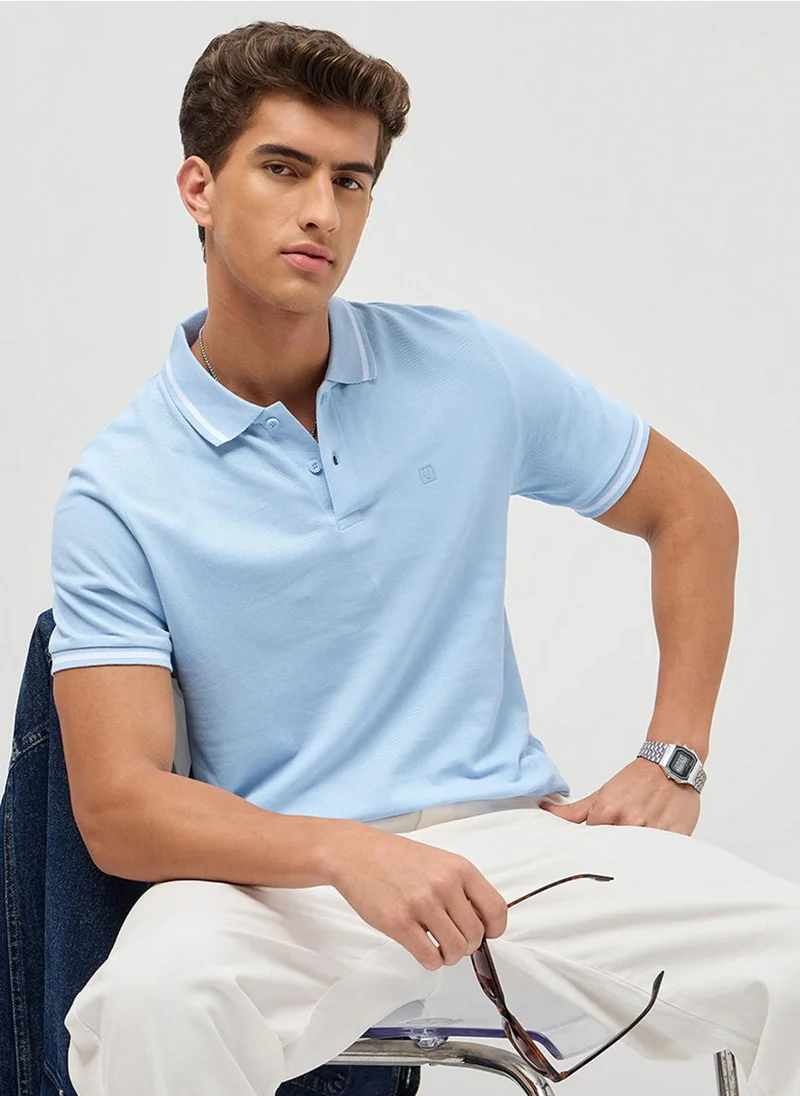 Urbano Fashion  Urbano Fashion Men's Light Sky Blue Solid Regular Fit Half Sleeve Cotton Polo T-Shirt for Men | Best Price UAE