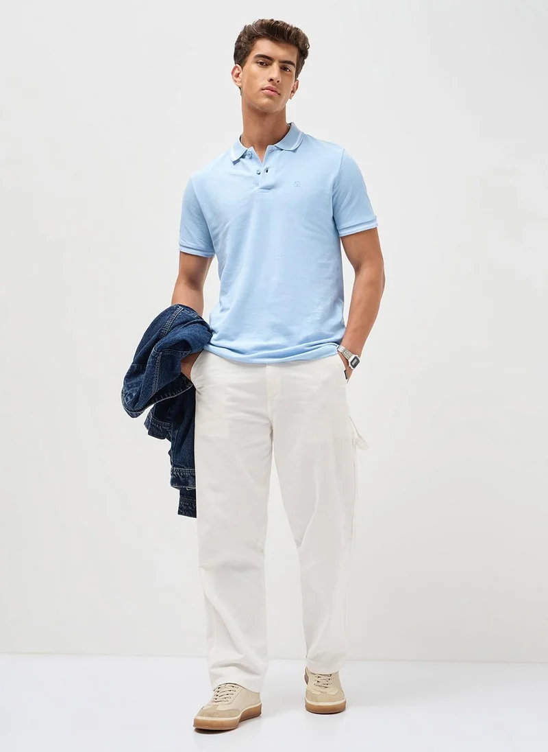 Urbano Fashion  Urbano Fashion Men's Light Sky Blue Solid Regular Fit Half Sleeve Cotton Polo T-Shirt for Men | Best Price UAE