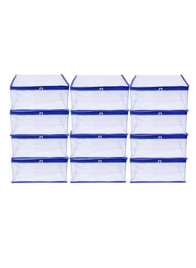 MBW Clothes Organiser for Wardrobe, Saree Covers with zip, Saree Organizer for Wardrobe, Clothes Storage Bag, Saree Bags Storage, Saree Covers for Storage, Transparent (Navy Blue - Pack of 12) - Image 1
