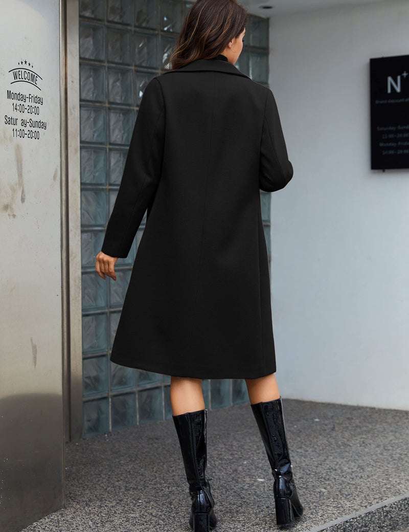 Tanming Women's Notch Lapel Double Breasted Wool Blend Mid Long Pea Trench Coat (Black-XL) - Image 4