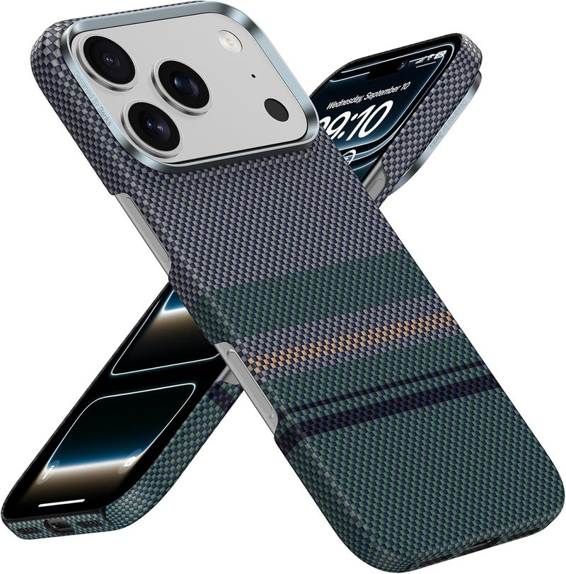 بينكس حافظة لهاتف iPhone 17 Pro Max، متوافقة مع Magsafe، من أورورا أرمورإير، فائقة النحافة والخفيفة، بتصميم بسيط مصنوعة من ألياف دوبونت كيفلار 600D و1000D أراميد، متعددة الألوان - Image 1