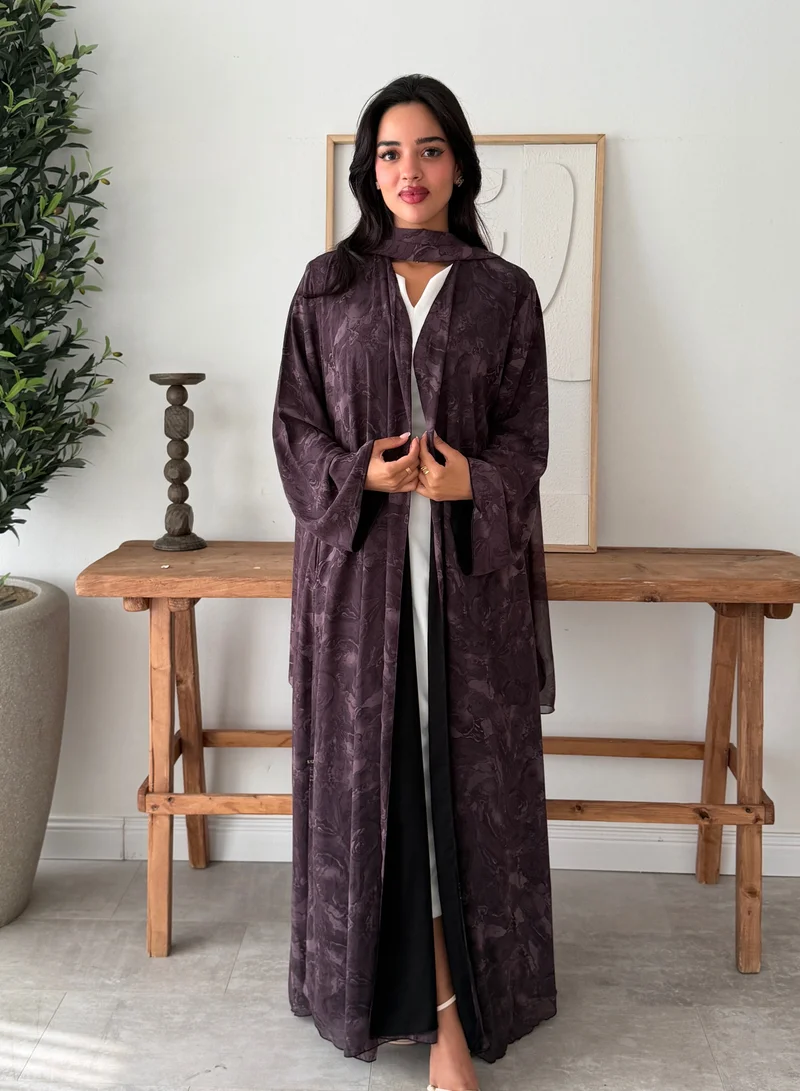 Lusin Abaya Rippled Indian Chiffon Lined Abaya with Veil – Mauve