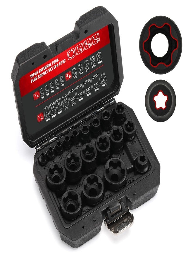MIXPOWER 19PC External Torx Plus Socket Set 6 Point EP Socket Compatible with Tesla EP4-EP32 with 1/2'' 3/8'' 1/4'' Dr CR-V - Image 1