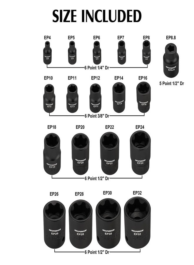 MIXPOWER 19PC External Torx Plus Socket Set 6 Point EP Socket Compatible with Tesla EP4-EP32 with 1/2'' 3/8'' 1/4'' Dr CR-V - Image 2