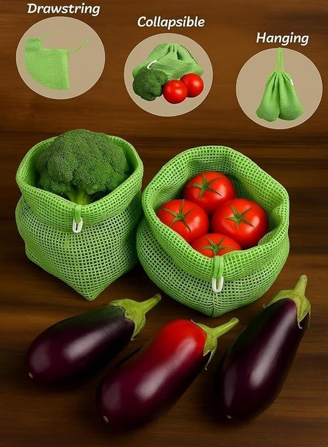 KITDAO KITCHENDAO 100% Cotton Vegetable Bags for Fridge Storage Eco-Friendly Natural Cotton Mesh Net Fridge Storage Bags with Drawstring Fruits, Food-Safe, Biodegradable, Reusable (Pack of 6) - Image 4