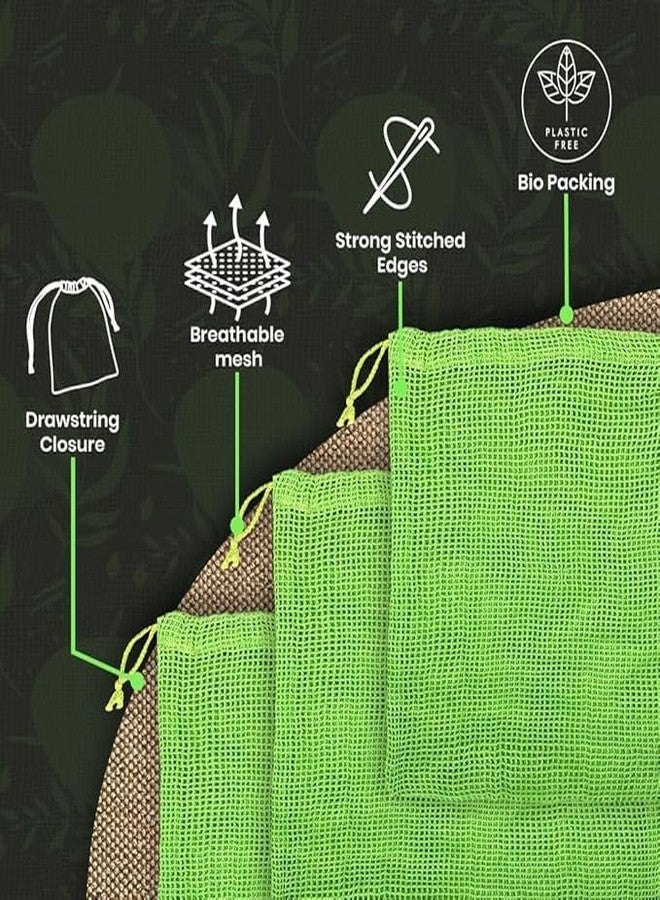 KITDAO KITCHENDAO 100% Cotton Vegetable Bags for Fridge Storage Eco-Friendly Natural Cotton Mesh Net Fridge Storage Bags with Drawstring Fruits, Food-Safe, Biodegradable, Reusable (Pack of 6) - Image 3