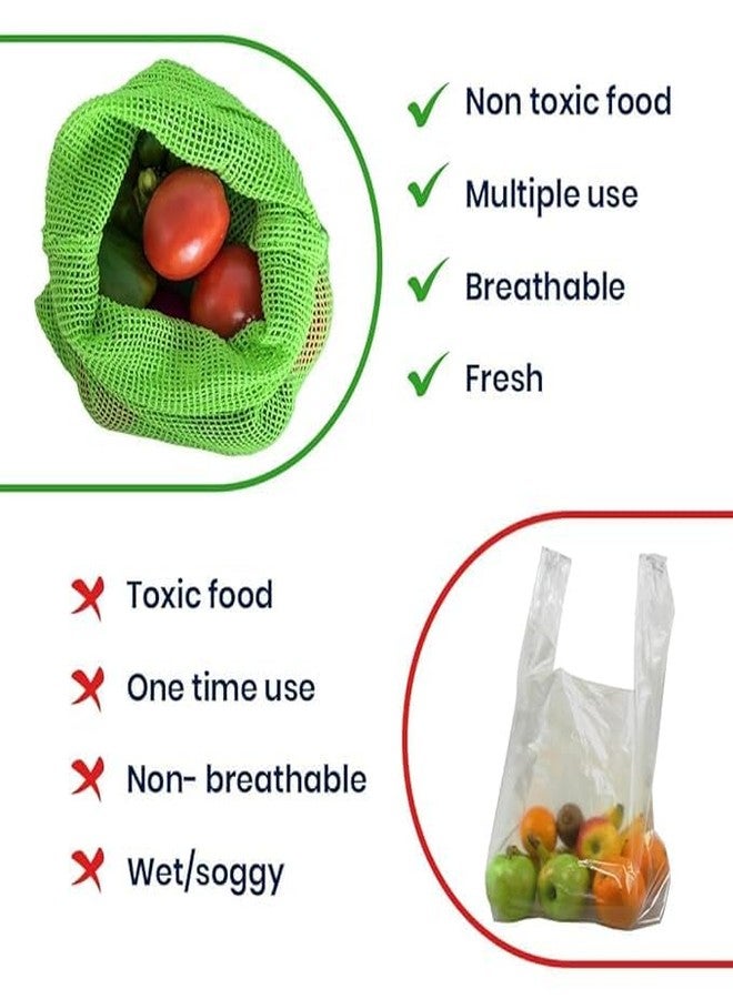 KITDAO KITCHENDAO 100% Cotton Vegetable Bags for Fridge Storage Eco-Friendly Natural Cotton Mesh Net Fridge Storage Bags with Drawstring Fruits, Food-Safe, Biodegradable, Reusable (Pack of 6) - Image 5