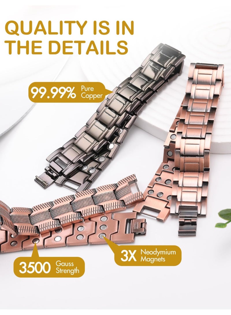 Men's Copper Bracelet, 3x Stronger 99.99% Pure Copper Magnetic Bracelet with Magnets, Adjustable Length, and Sizing Tool - Image 2