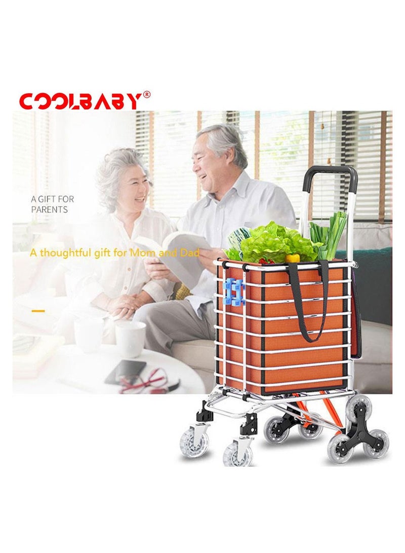 Cool Baby COOLBABY Shopping Carts,Grocery Carts,Family Carts,With Cover Oxford Cloth Bags,Triangle Wheel,For Parents,Old People Out Shopping,Orange - Image 2