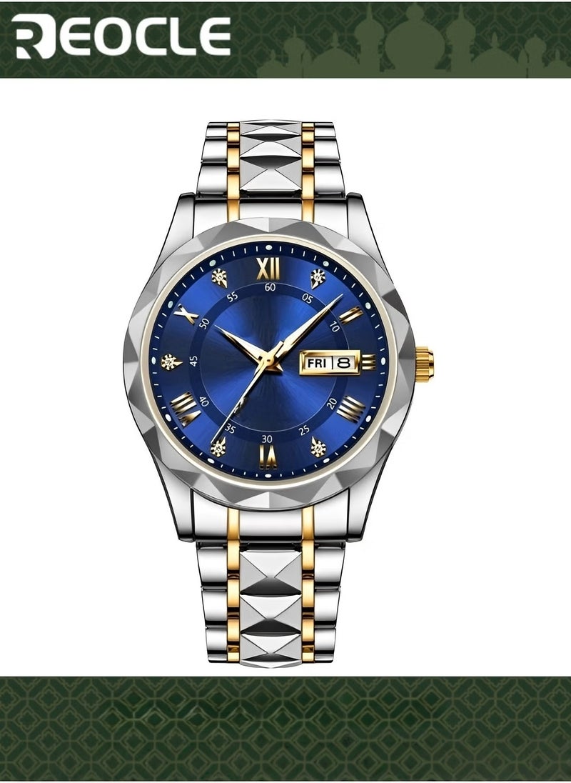 REOCLE Men's Quartz Watch Business Dress Analog Wrist Watch  with Diamond Dial & Stainless Steel Strap & Luminous Pointer & Date & Daily Waterproof  - Image 1