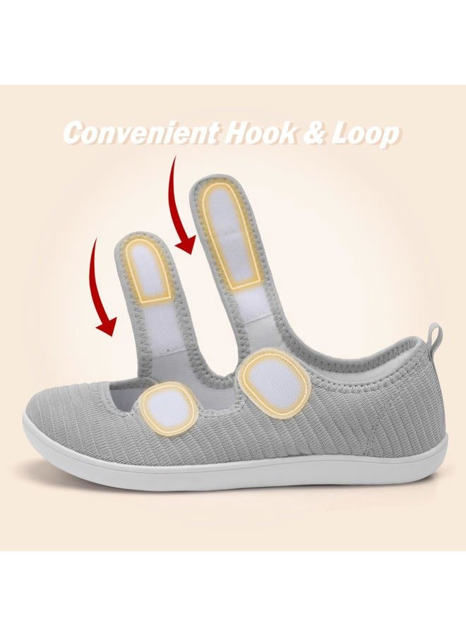 Besroad Women's Comfortable Working Nurse Shoes Non-Slip Adjustable Breathable Walking Buffer Fitness Casual Barefoot Shoes Arthritis Diabetic Heel Pain 8Wide Light Grey - Image 3