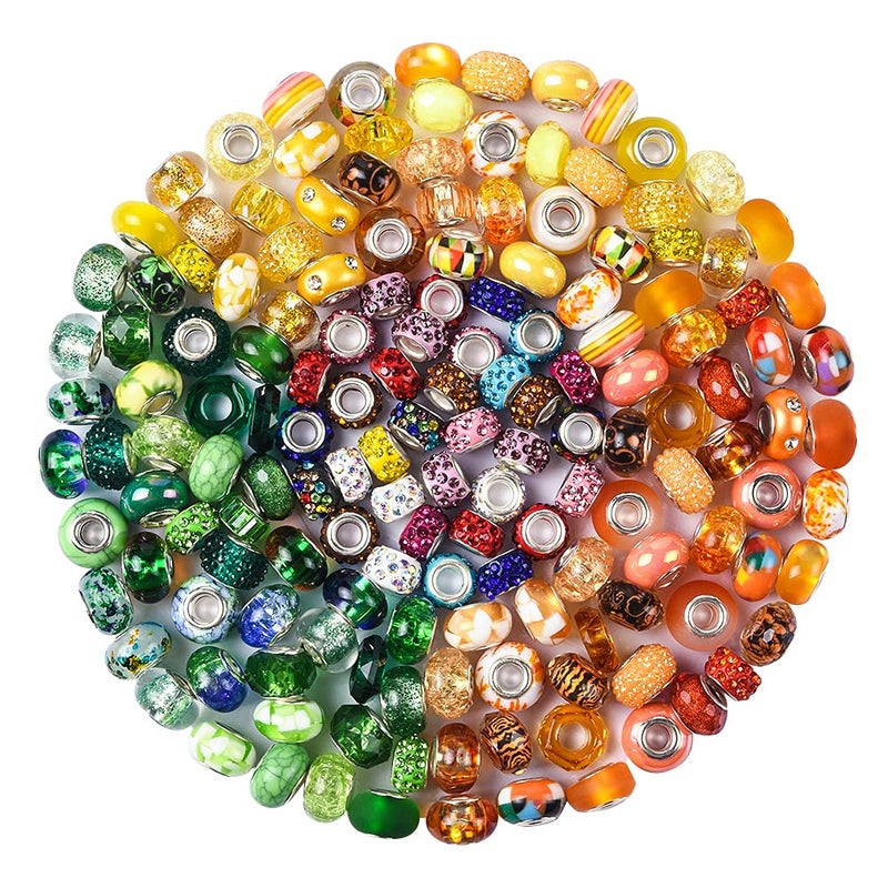 Aipridy Assortment European Large Hole Beads Spacer Beads Rhinestone Craft Beads for DIY Charms Bracelet Jewelry Making GreenOrangeLemon