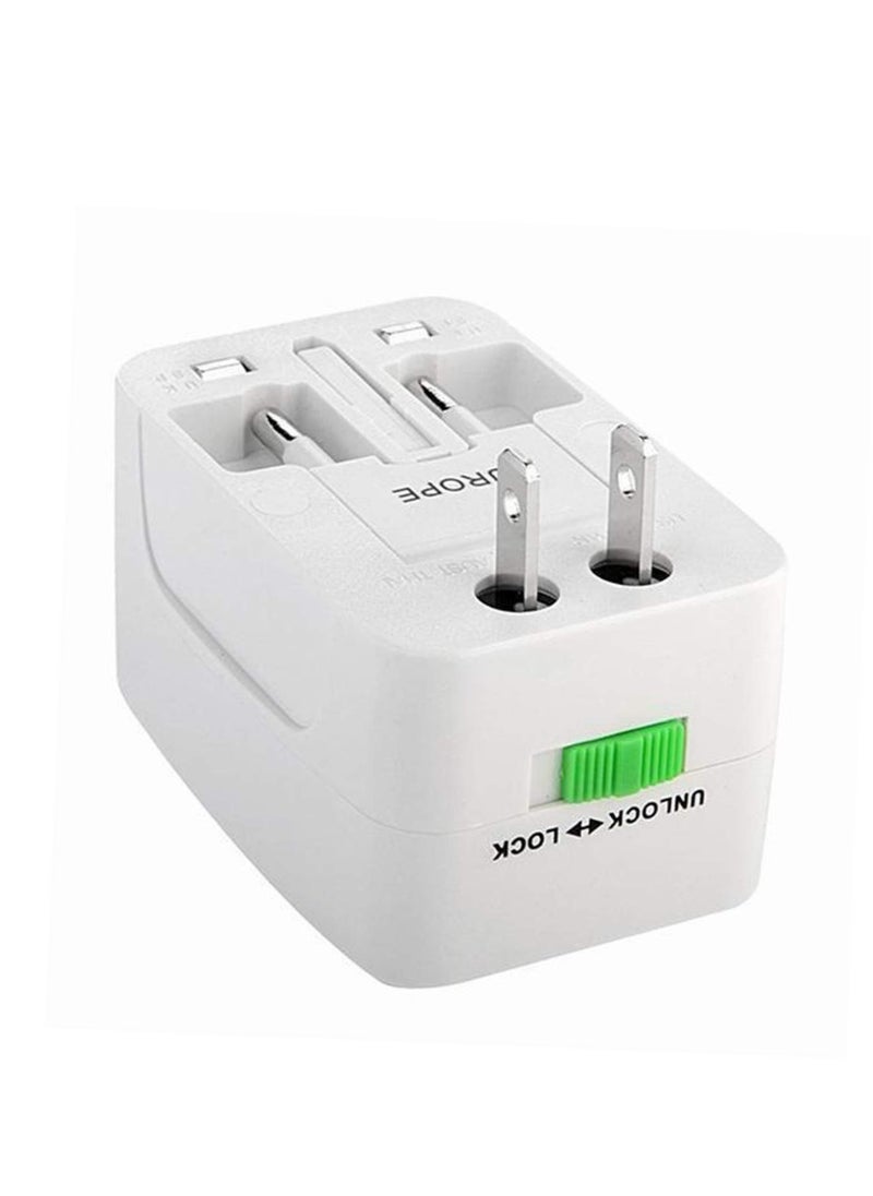 Universal Travel Adapter , World Travel Power Plug With 2 USB, All In One Travel Plug Adapter For EU/US/UK/AU Compatible With iPhone/Samsung (White) - Image 1