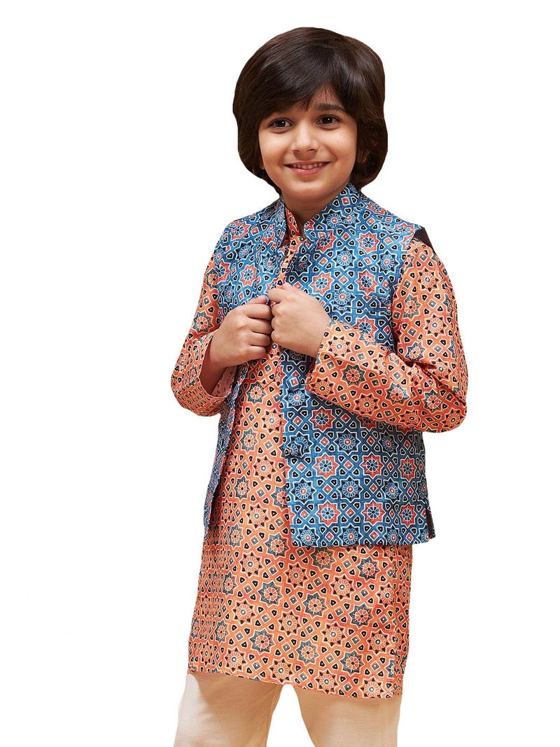 VASTRAMAY Boys' Blue Nehru Jacket – Traditional Ethnic Wear for Navratri, Garba, Dandiya & Festive Celebrations - Image 1