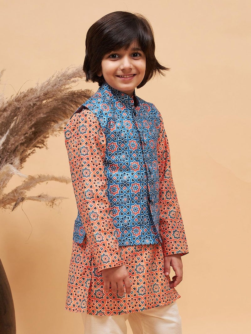 VASTRAMAY Boys' Blue Nehru Jacket – Traditional Ethnic Wear for Navratri, Garba, Dandiya & Festive Celebrations - Image 3